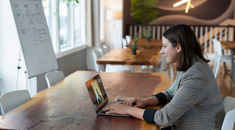 Woman having a virtual interview