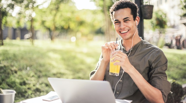 Student having refreshments