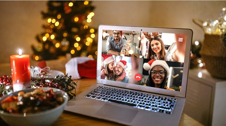 Christmas celebrations on laptop zoom call