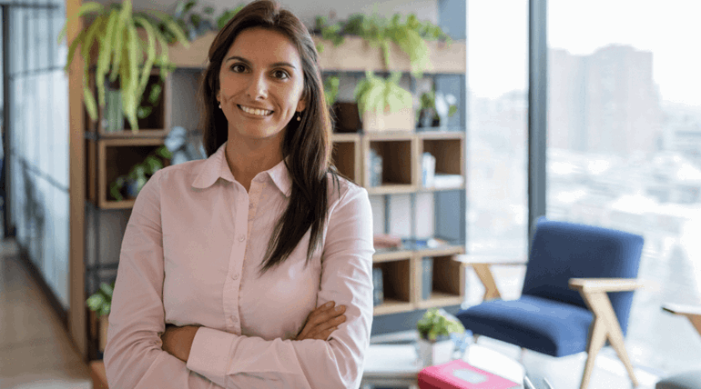 Woman smiling in a home office