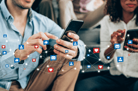 Group of people using social media on smartphones