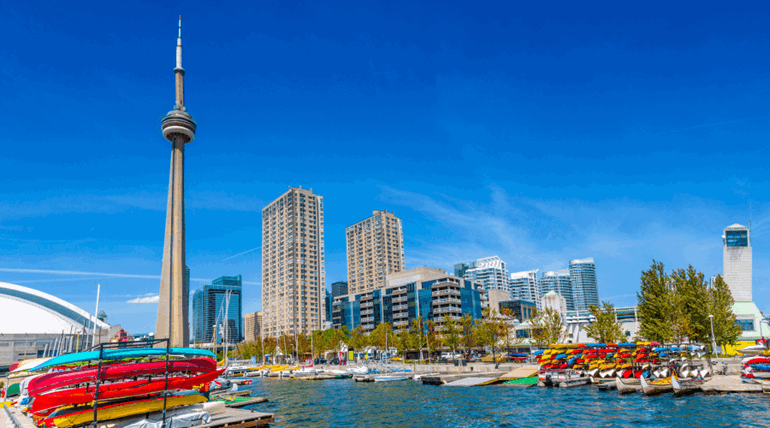 CN tower and a body of water