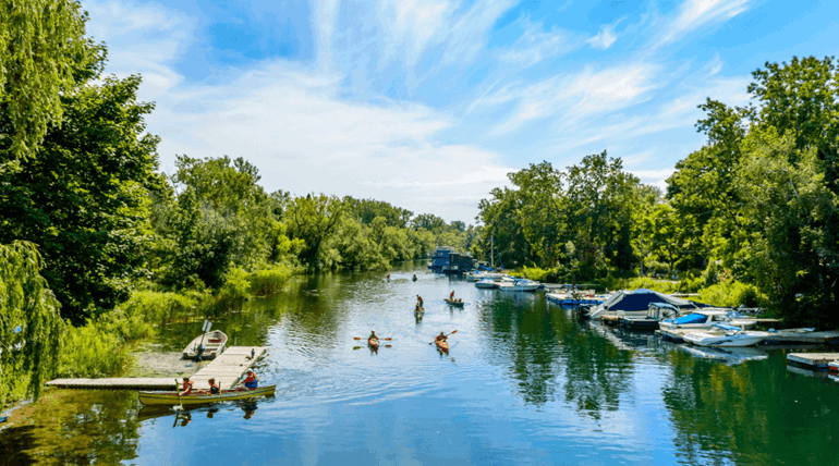 People kayaking around the Toronto islands