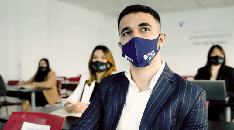 Students wearing a mask during class