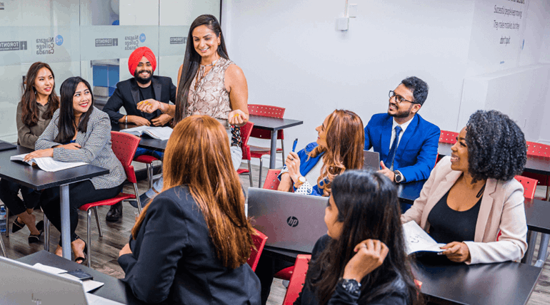 Students having discussion in classroom